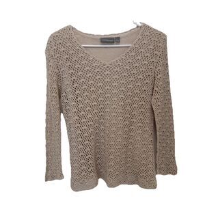 Croft & Barrow Womens Crochet Top Size L Cream Boho Coastal Cottage festival